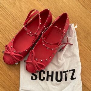 SCHUTZ bright Pink Studded Flats with Bow